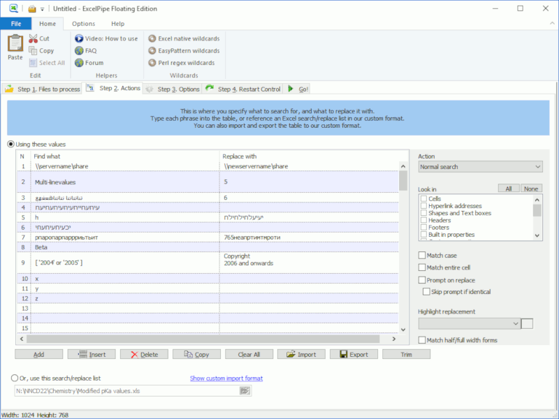 ExcelPipe Search and Replace