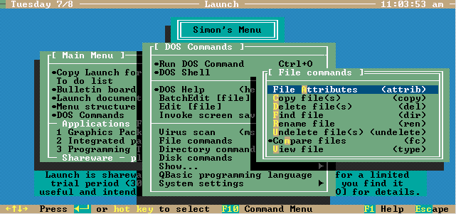 Secure multi-user DOS menu program