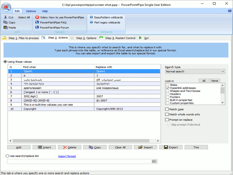 Screenshot of PowerPointPipe Search and Replace 2.4.4
