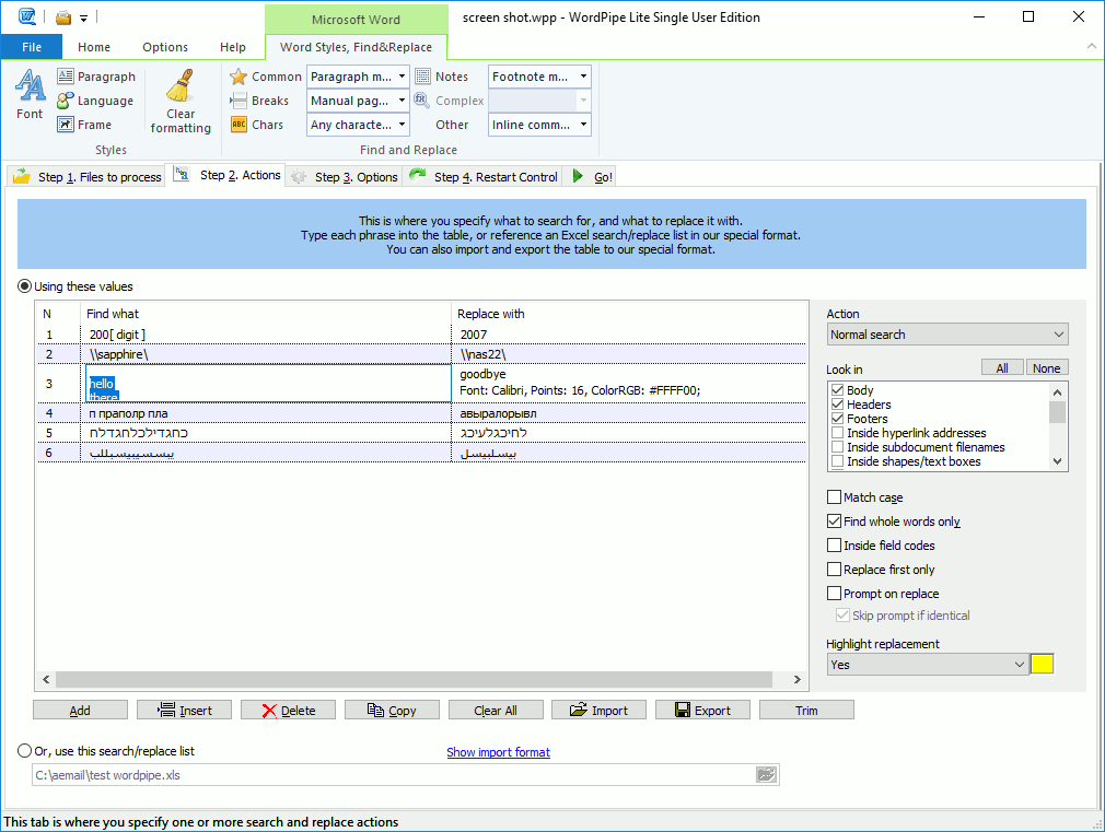 Search and Replace multiple Microsoft Word documents, change links and addresses