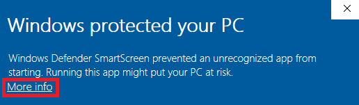 Windows SmartScreen warning
